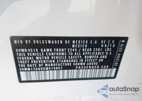 2019 Volkswagen Golf Alltrack Tsi S/Tsi Se/Tsi Sel z USA, uszkodzony, nr VIN 3VWM17AU5KM519857